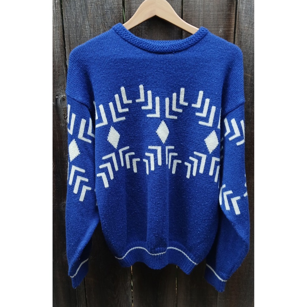 Vintage Unionbay 80's Ski Colbolt‎ Blue & White Cozy Oversized Winter Sweater